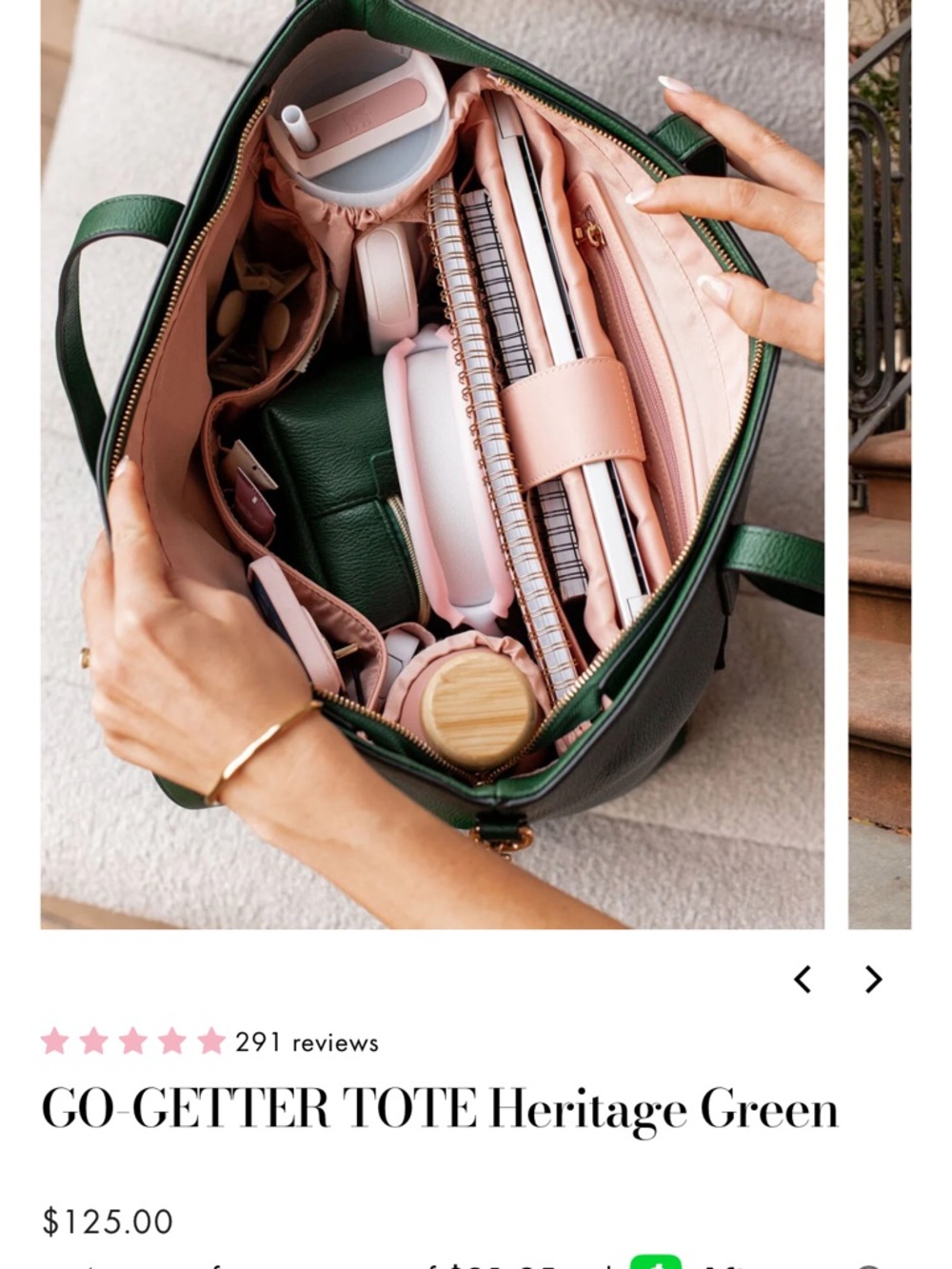 Poppy & Peonies Go-Getter Tote in Heritage Green - Picture 3 of 9